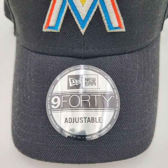 Miami Marlins 9FORTY New Era Black Adjustable Hook Loop‎ Hat - Picture 2 of 8